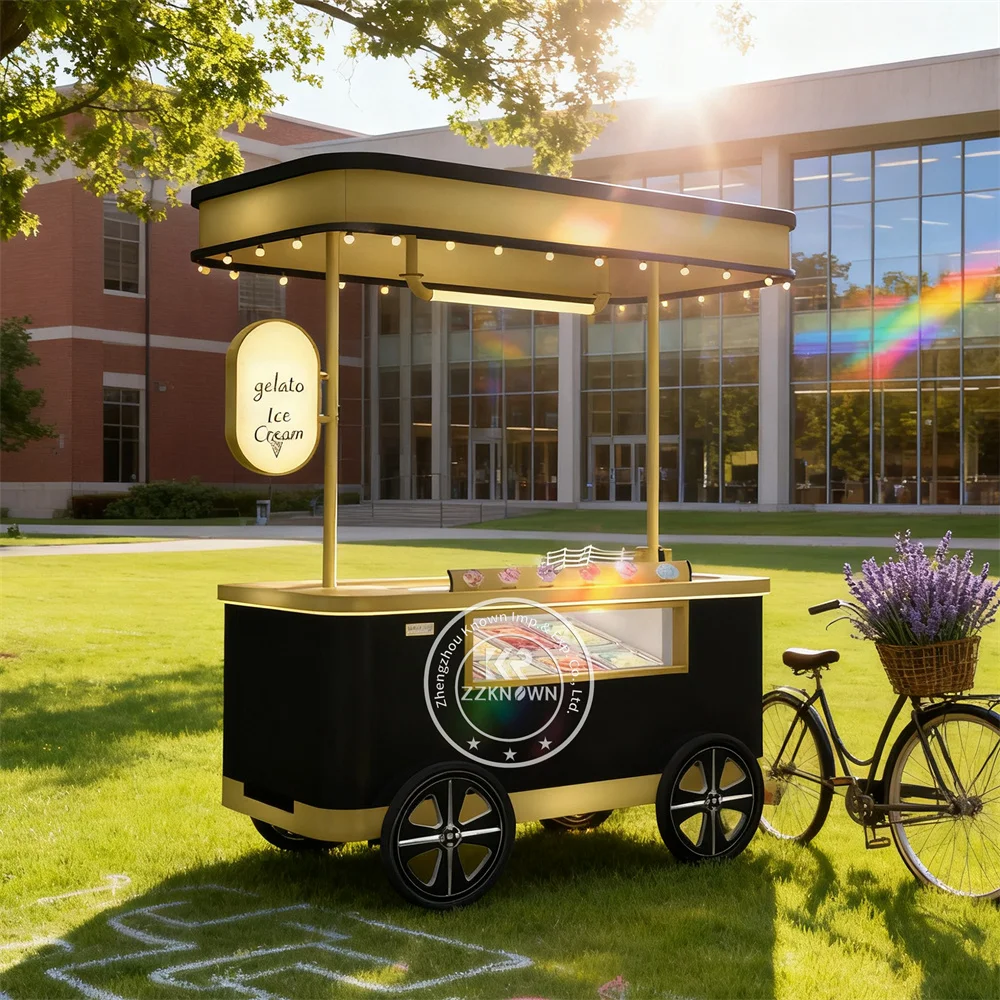 Hot Selling New Ice Cream Display Cabinet Mobile Food Cart Customizable Capacity for Fast Food Retail Use Stainless Steel Frame