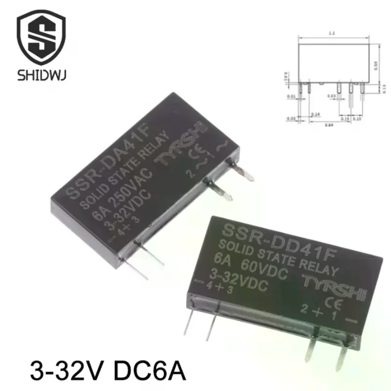 SSR-41FDD/41FDA Solid State Relays DC To DC Slim Relay Module 3-32VDC 6A Mini Relay Non-contact DIN Rail Relay