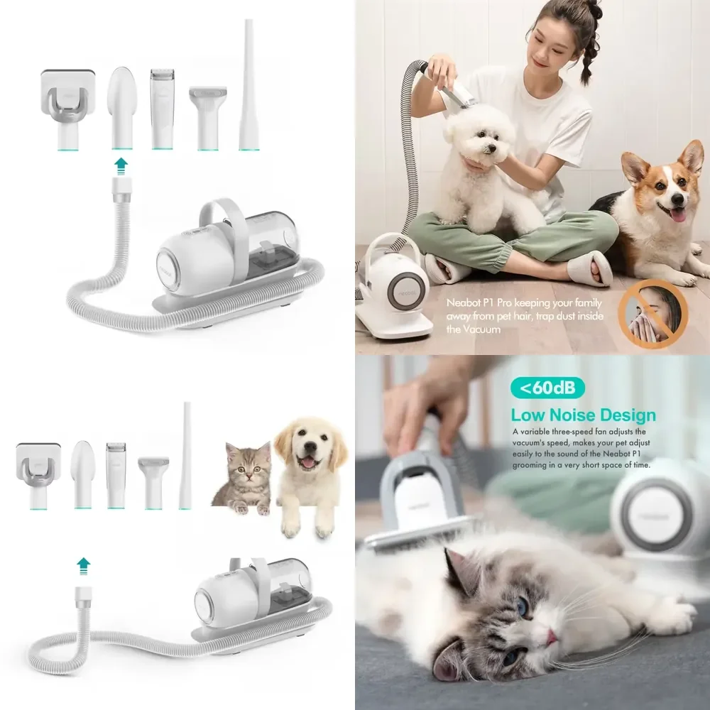 Neabot Dog Grooming Kit Innovative Pet Vacuum Cleaner with Crevice Tool Brush Trimming 5 in 1 for Clipper of All Pet Hair view 2
