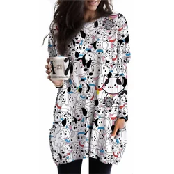 Vintage Disney 101 Dalmatians Long Sleeve T-shirts Women Fashion T-shirt Loose Oversized Tops Tees Long Tops Ladies Tunics Autum