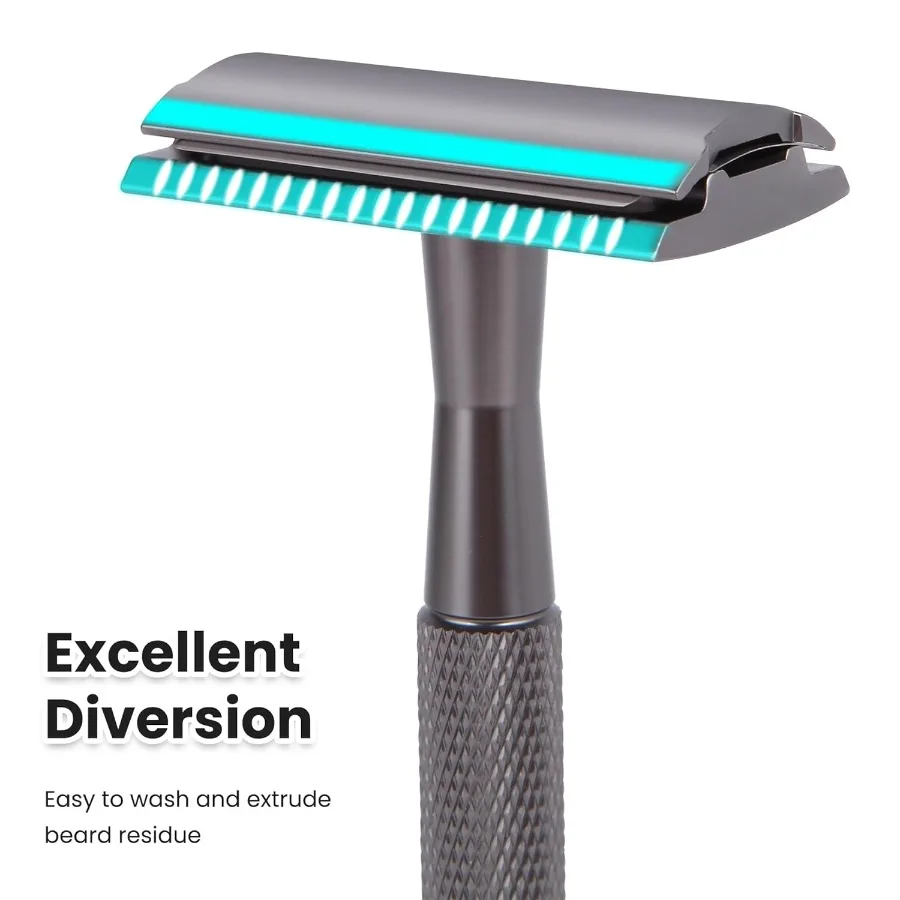 Матово-черная безопасная бритва с двойным лезвием и подставкой для мужского ежедневного бритья. Лезвия из нержавеющей стали премиум-класса в комплекте идеально подходит для бритья.