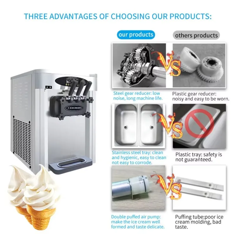 Soft Serve Ice Cream Making Machine Automatic Three Flavors Cream Cart Ice Cream Maker