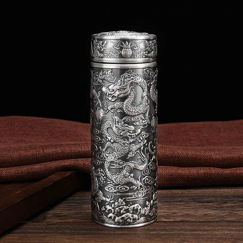 S999 sterling silver thermos cup Silver water cup large capacity portable men's and women's office business cup