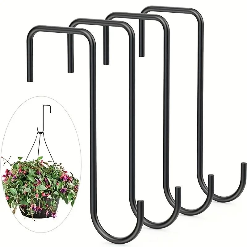 2 Black Stainless Steel Fence Hooks and Courtyard Hooks, Used for Hanging Flower Pot Baskets, Plants, and Bird Feeders