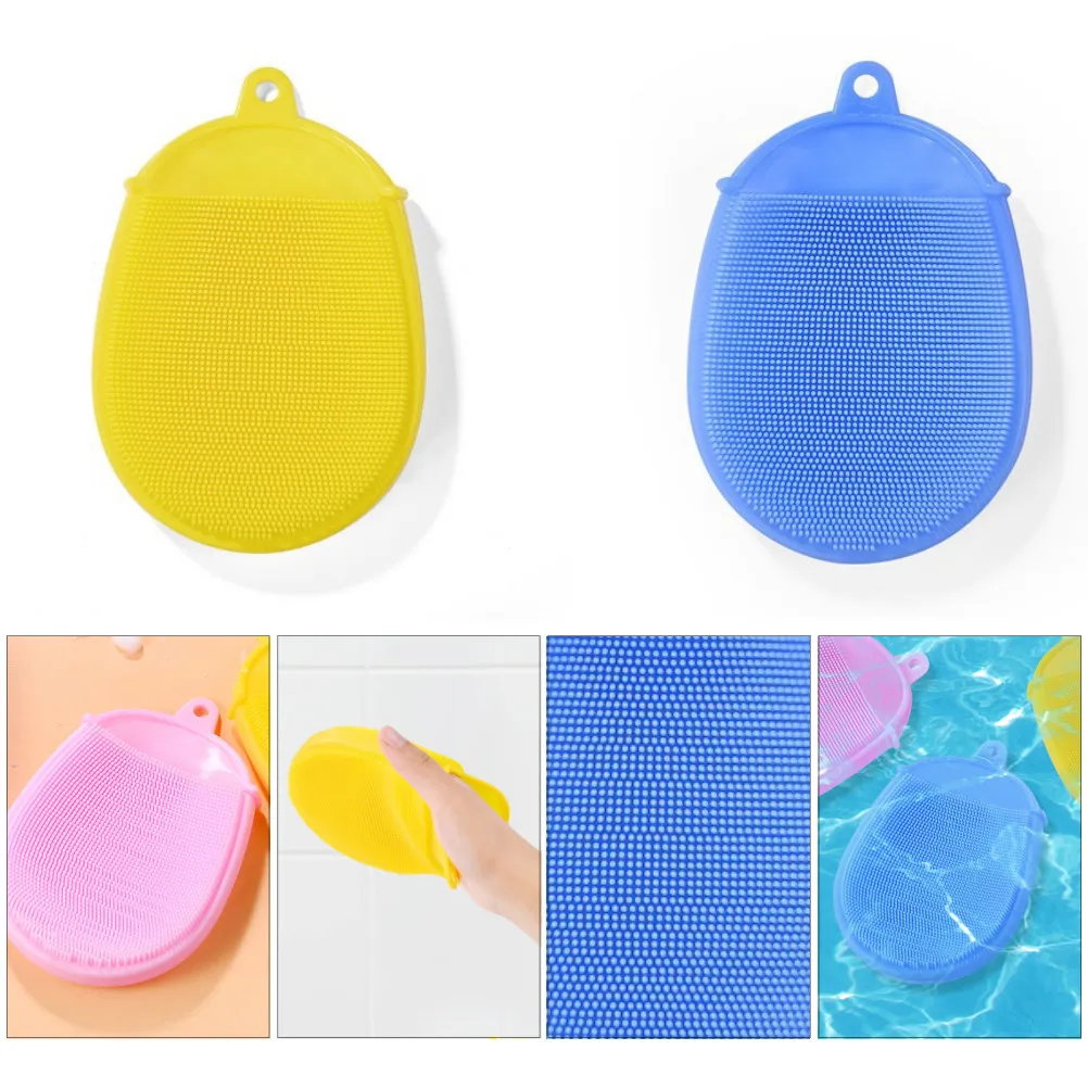 3Pcs Baby Silicone Bath Brush Food Grade Hygienic Hanging Ring Design Quick Dry Portable Face Body Fruit Tableware Cleaner