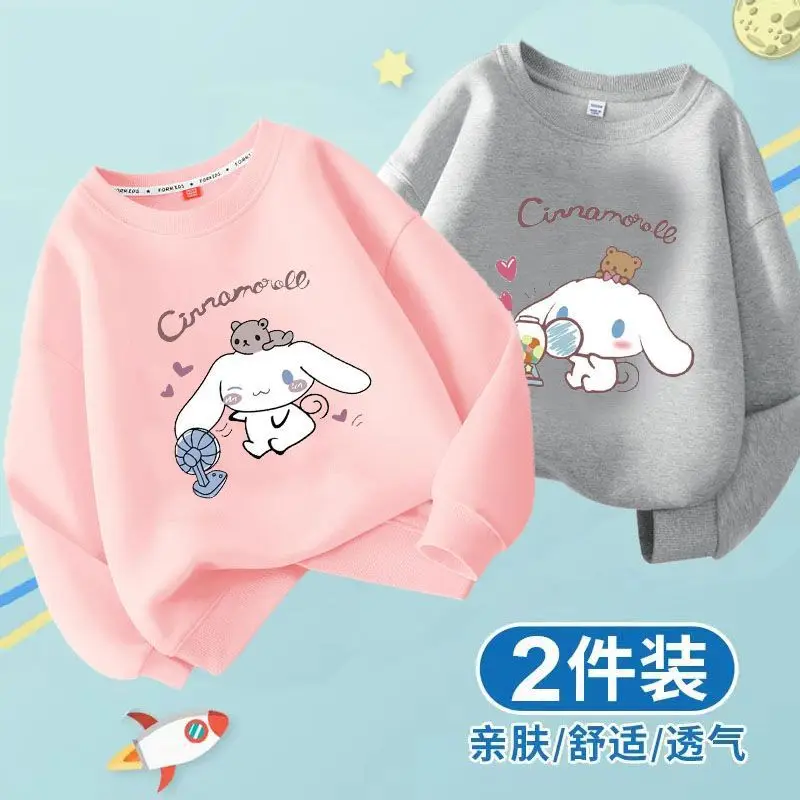 Sanrio Long-Sleeved Sweatshirt Sweatshirt 2024 Round Neck Sweatshirt Children Students Cartoon Kuromi Cinnamoroll Clothes