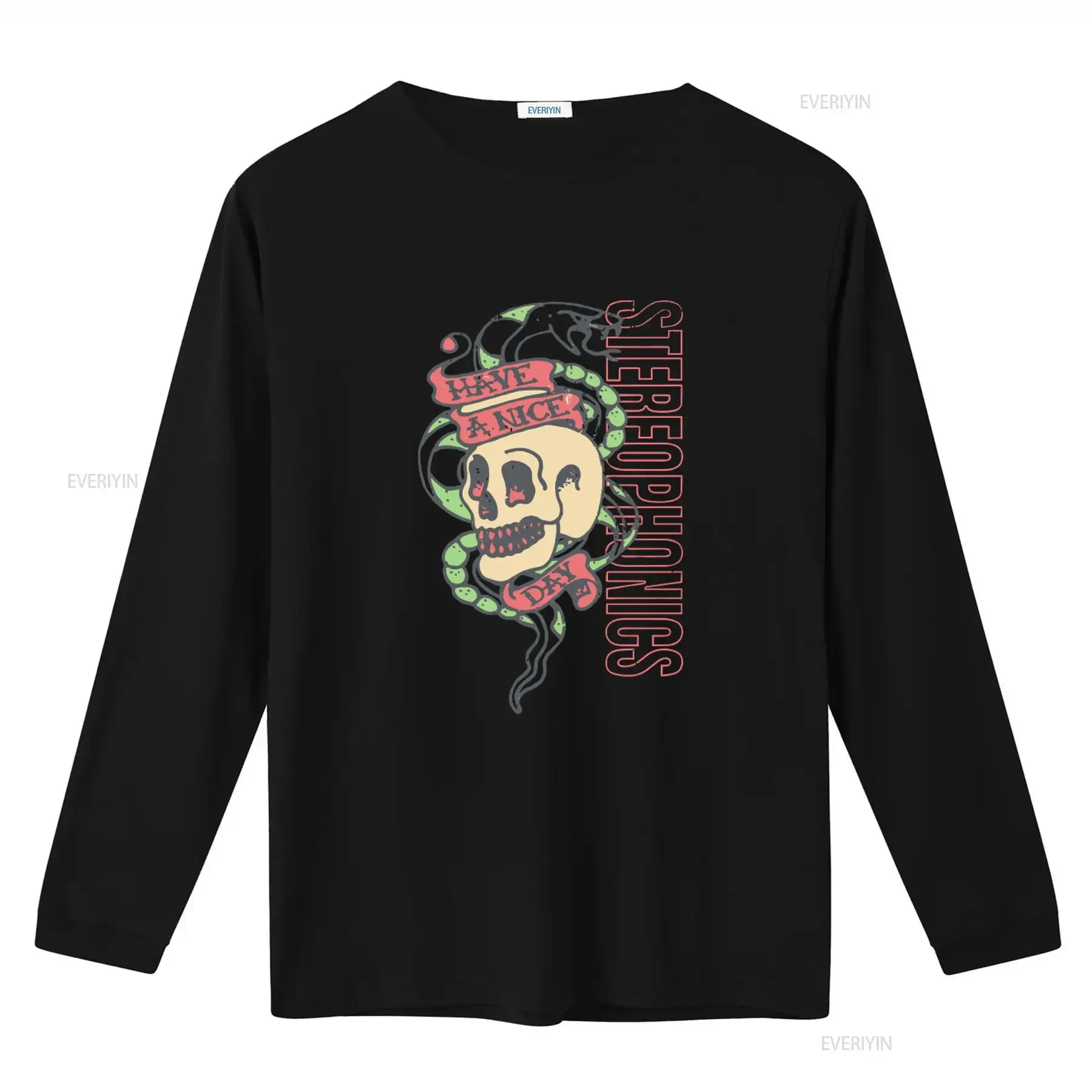 Stereophonics T Shirt Skull Snake Design with 'Have A Nice Day' Print Trendy for All vintage Washed homme Breathable Slightly