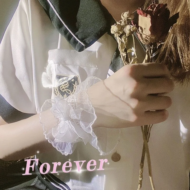 Lolita Loli Sweet False Sleeve Wrist Cuffs Fashion Bow Mesh Tulle Lace Gloves for Women Girls Wedding Party Bracelet Wristband