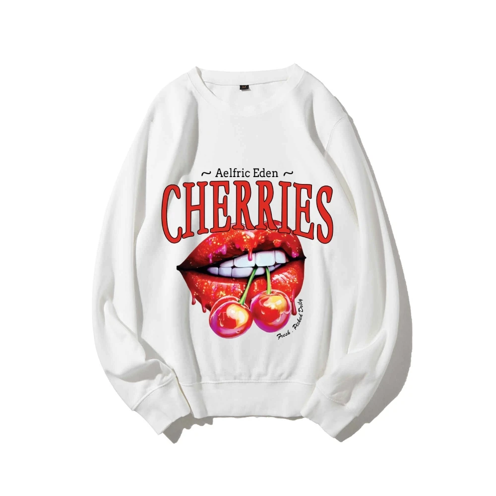 Women's Funny Printed Sweatshirt Long Sleeve Crewneck Casual Loose Vintage Cherries Graphic Pullover Tops Clothing