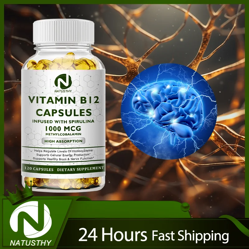 

1000mcg Vitamin B12 Capsules With Organic Spirulina - Immune Nervous System - Support Mental Clarity - Energy Metabolism Support