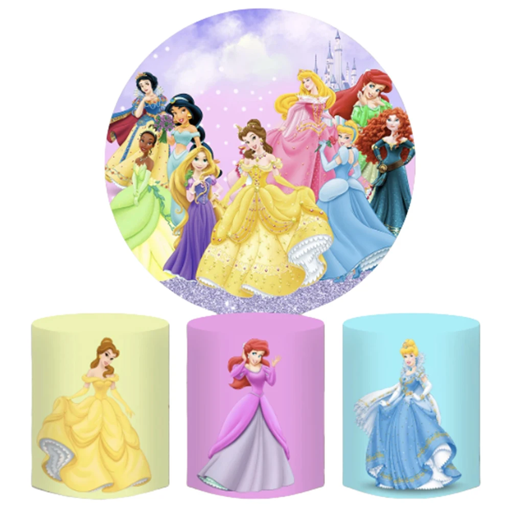 

Disney Princess Snow White Round Backdrop 3 Cylinder Cover Background Photography Baby Girl Birthday Party Decor Plinth Covers