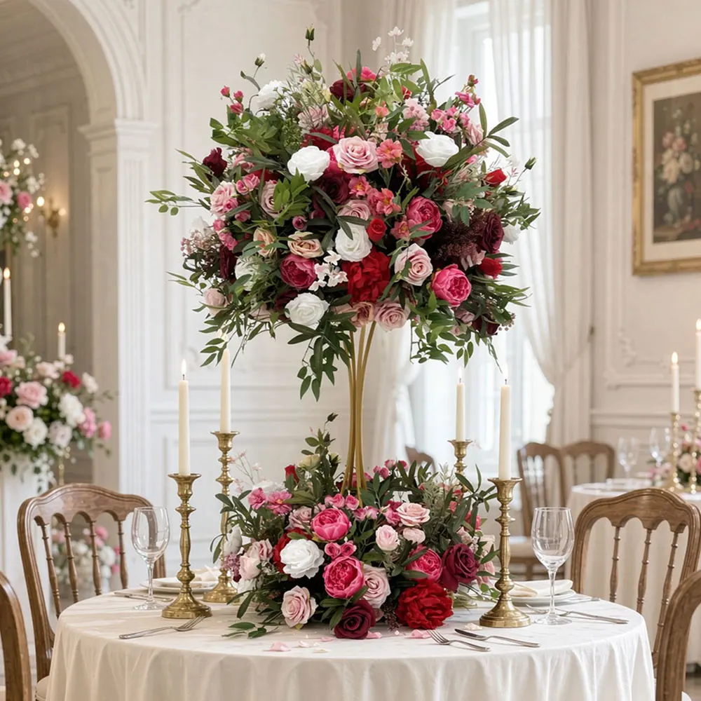 GNW Luxury Customized Red Pink White Silk Rose Peony Flower Ball Centerpieces for Wedding Table Event Backdrop Decor