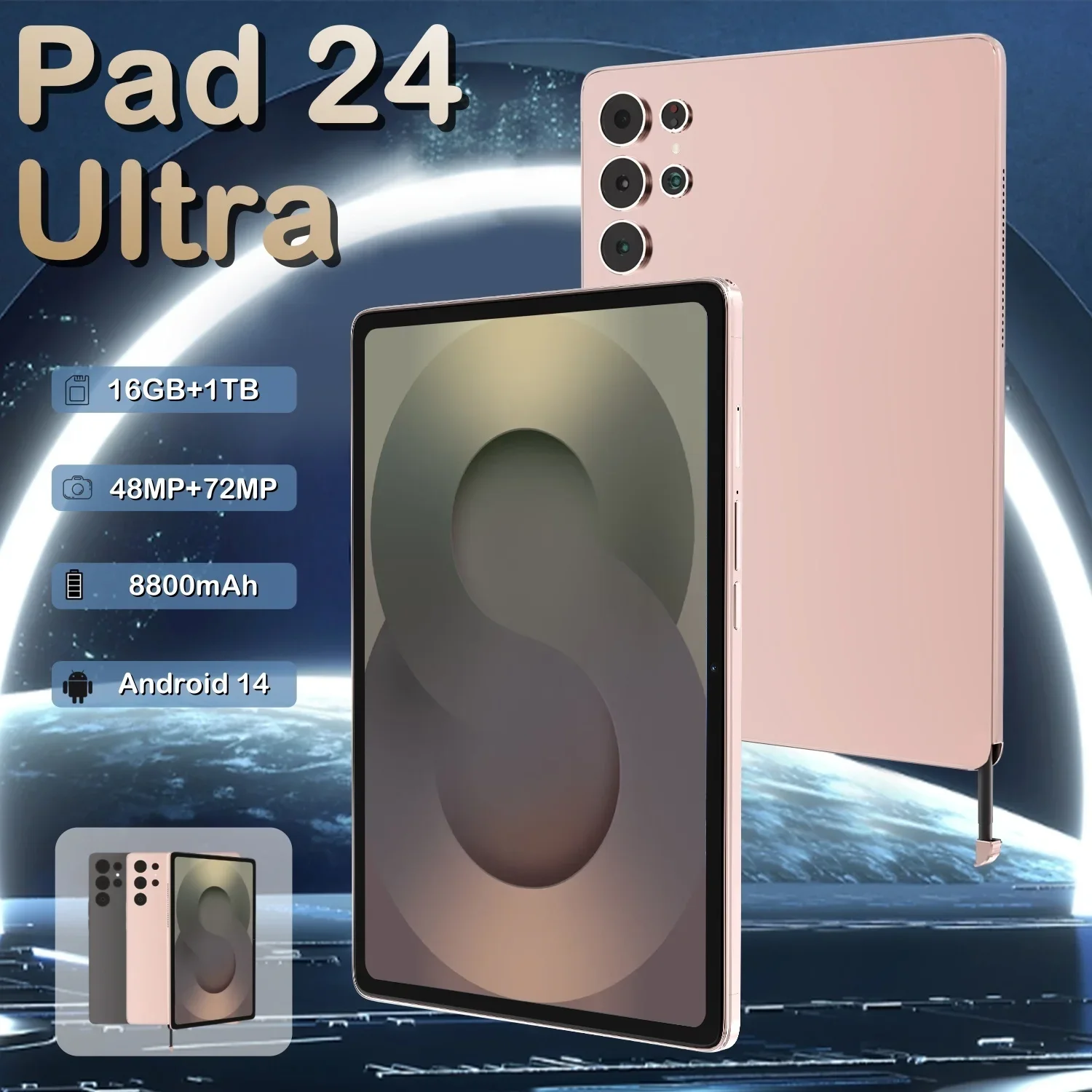 

2025 Global Edition Tablet 24 Ultra Snapdragon 8gen3 10.1-inch Android 14 Dual SIM Dual Standby 5G Bluetooth WiFi