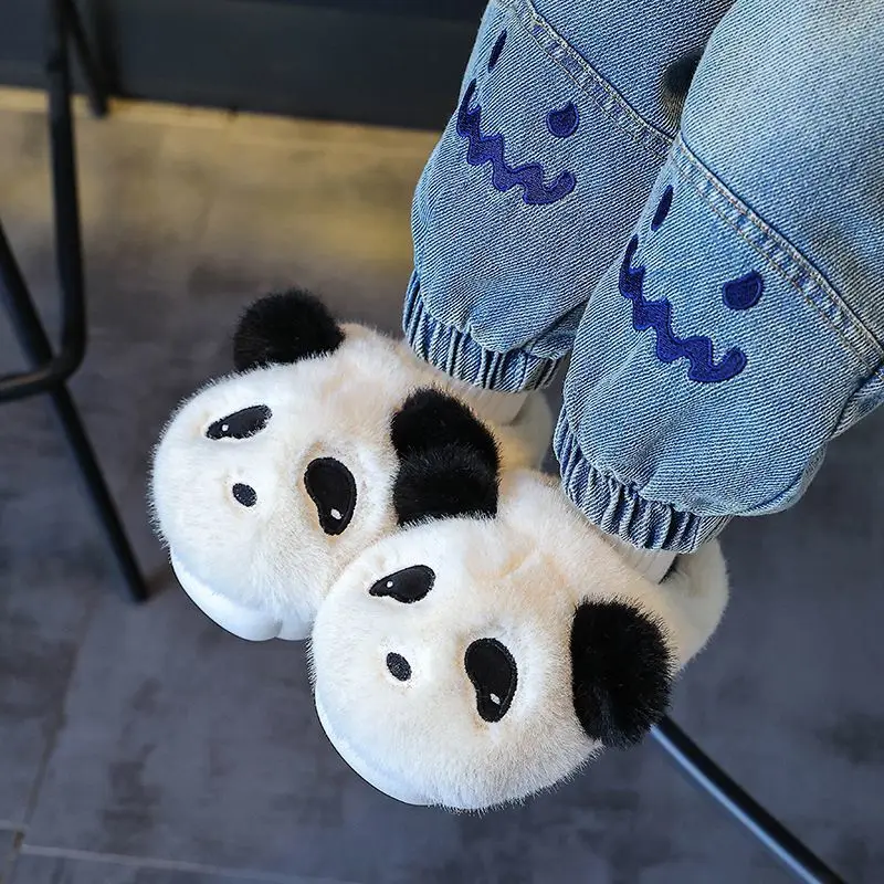 

New Winter Kids Anti Slip Warm Panda Slippers Thickened Cotton Footwear for Girls Home Use Non Slip Sole Indoor Shoes