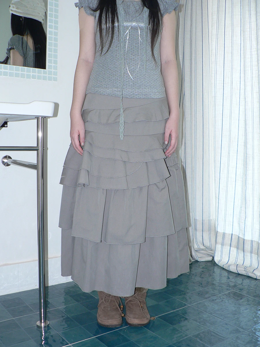 

Angproject Spring New Pure Color Asymmetric High Waist Side Zipper Cake Skirt Women's Korean Sle f-length Skirts