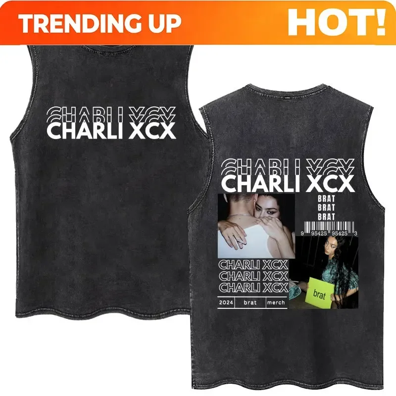 Customization Charli Xcx Brat Album Wash Tank Tops 365 Party Girl Men Women Retro Style Sleeveless T Shirts Cotton Casual Oversi