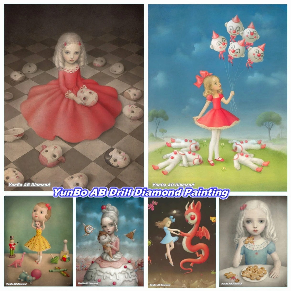 Ragazza dolce raccapricciante surreale di Nicoletta Ceccoli Pittura diamante AB fai da te Cartoon Strass Ricamo Punto croce Decorazioni per la casa