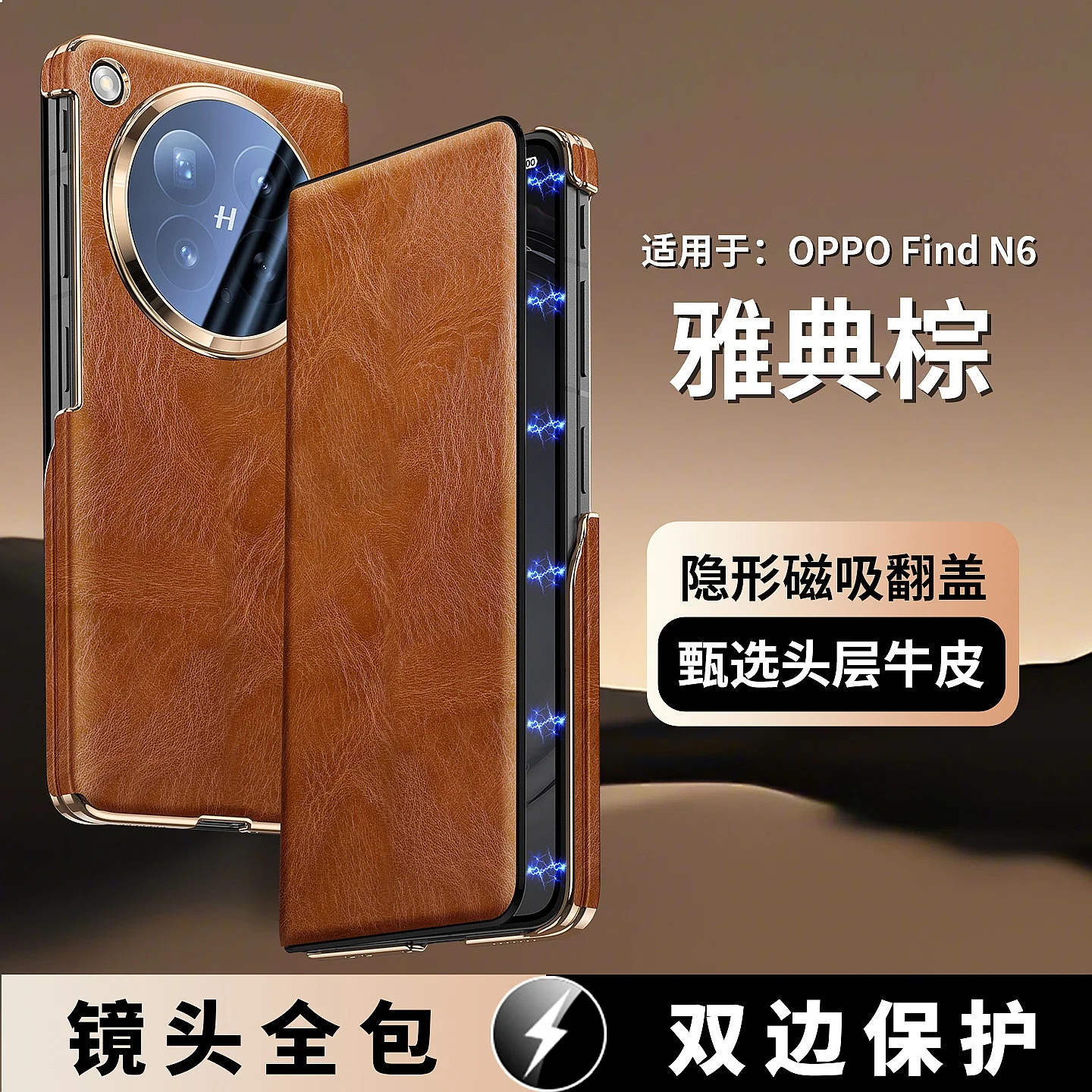 For OPPO Find N6 Magnetic Flip Wallet Phone Case Full Coverage Camera Oil Wax Leather