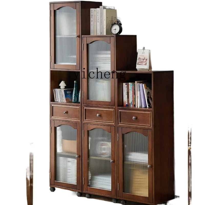 

ZC Movable Floor Solid Wood Gap Bookcase Household Clothes Closet Narrow Bookshelf Combination Storage Cabinet