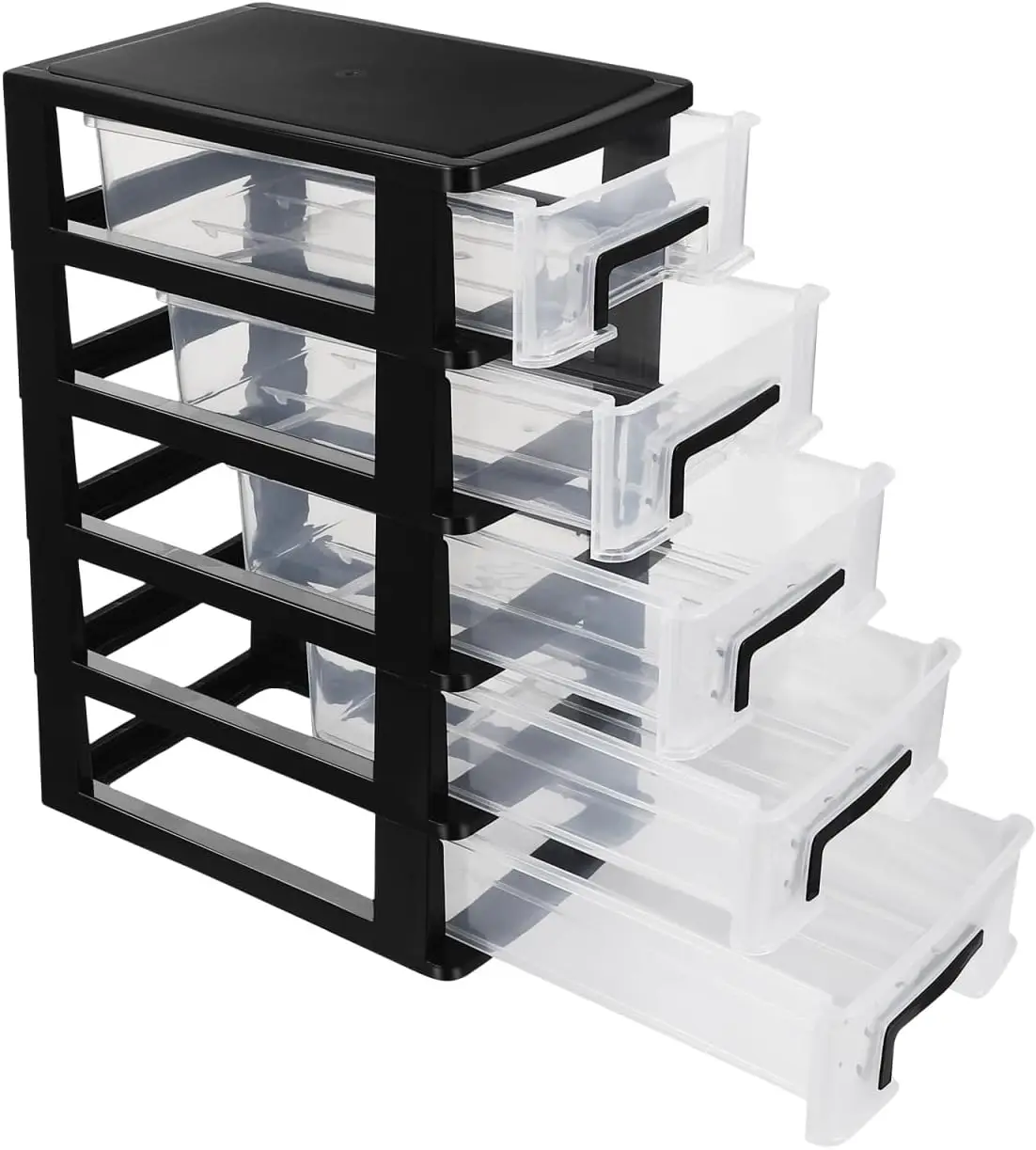 

5-Tier Plastic Drawer Storage Cabinet Clear Organizer for Home Office Desk Storage Portable Desktop Box 5.9X8.3X12.3 Inches