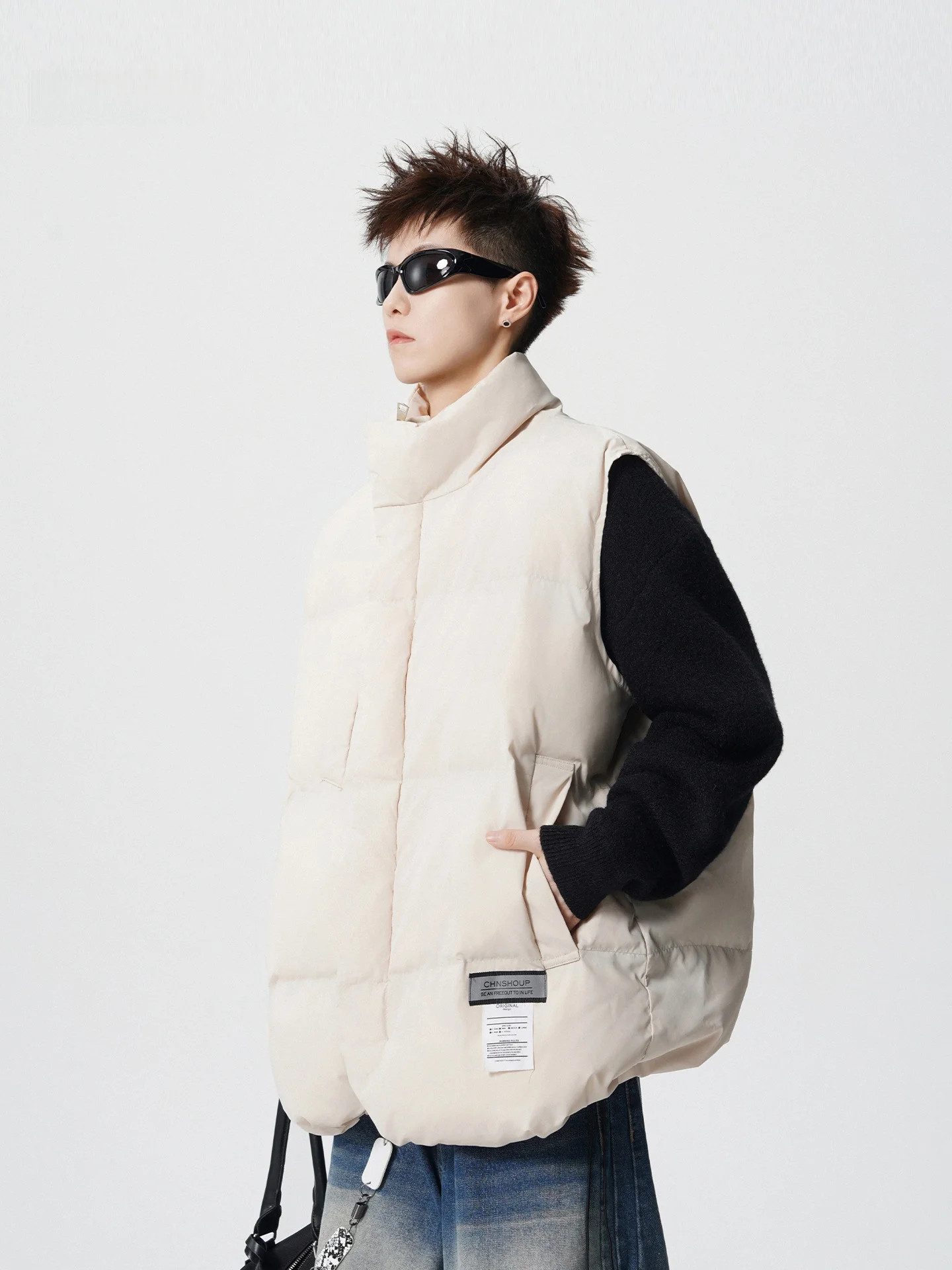 

American Sle Thiened Winter Cotton Vest Men's Workwear Outerwear Multi-ket Stand Collar Jaet Youth Faion Trend