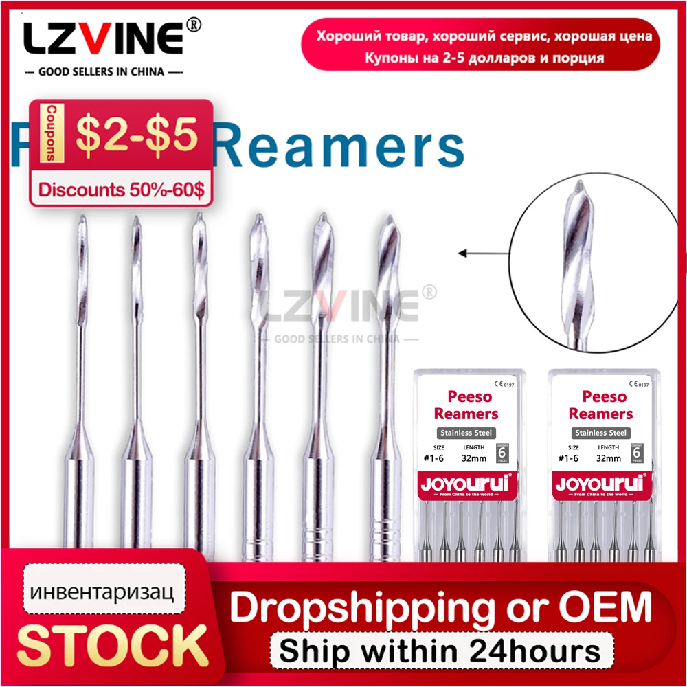 

6Pcs/Box Dental Endodontic Endo Files Reamers Drill Burs Peeso Drill diente de endodoncia dentario productos dentales