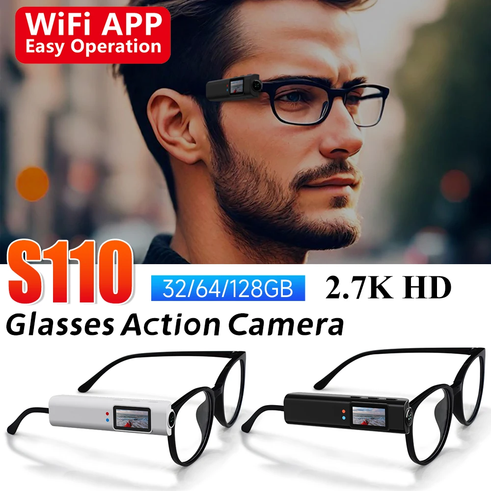 

Built-in 250mAh Battery 2.7K HD Glasses Camera WiFi Mini Digital Camera 0.96inch IPS Screen Action Camera with Type-C Interface