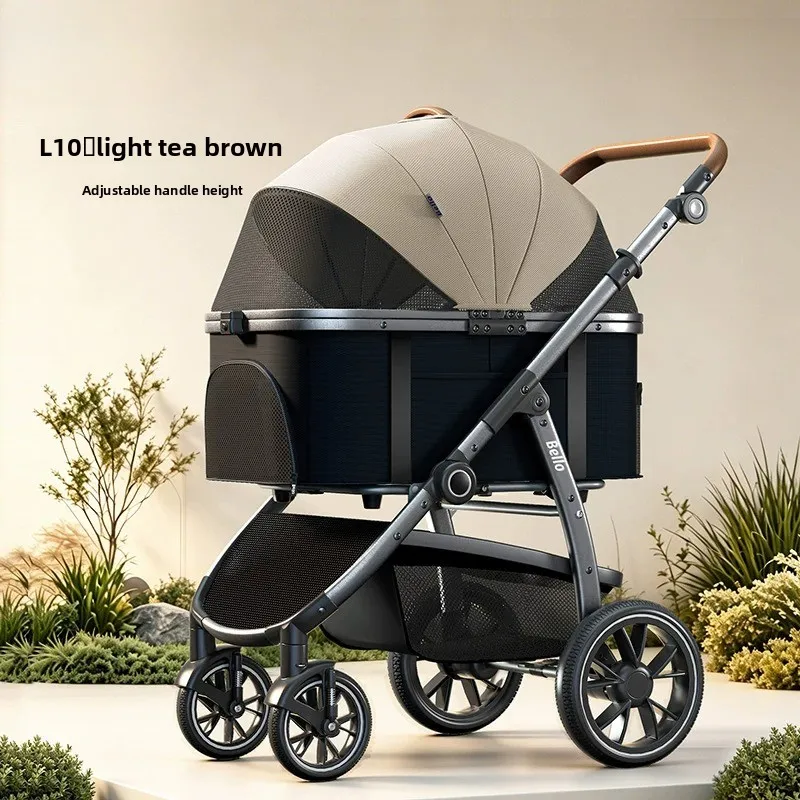 High End Pet Stroller Cat Dog Travel Cart Detachable Carrier Lightweight Foldable Shock Absorbing
