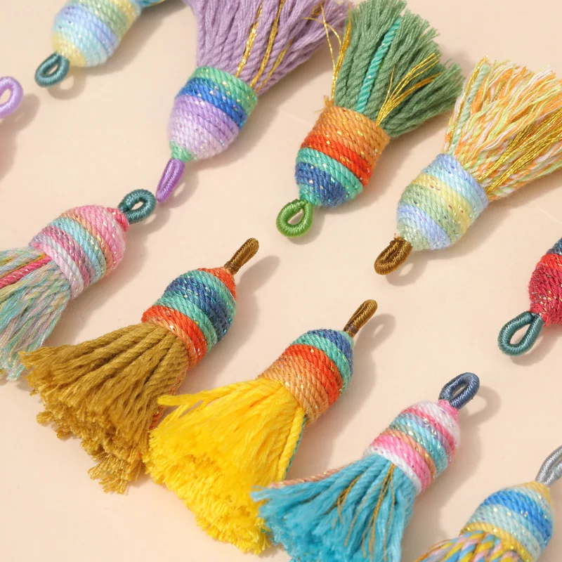 Colorful Cotton Tassel Charms with Handmade Fabric Tassels for Crafts Keychains Bookmark DIY Sewing Curtain Supplies Accessories