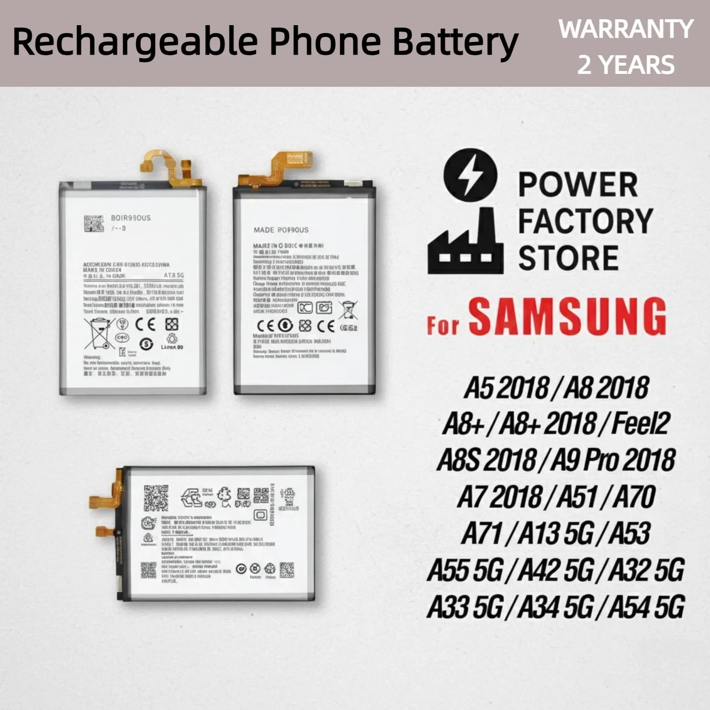 

Lasting Premium Replacement Battery for Samsung A5/A7/A8/A8+/A8S 2018 Feel2 A9 Pro 2018 A51 A70 A71 SeriesFactory-Sealed Quality