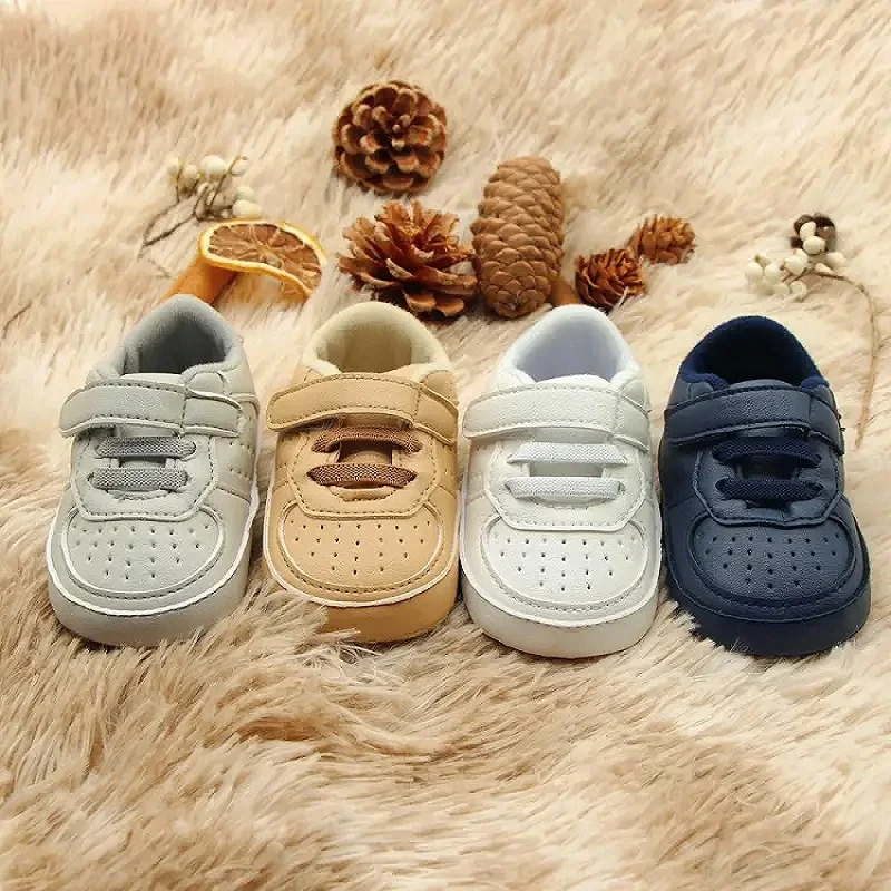 Casual Sneakers Spring Fall Solid Color Hollow Low Top Fastener  Upper  Rubber Sole Soft Non-Slip Walking Shoes for Infants