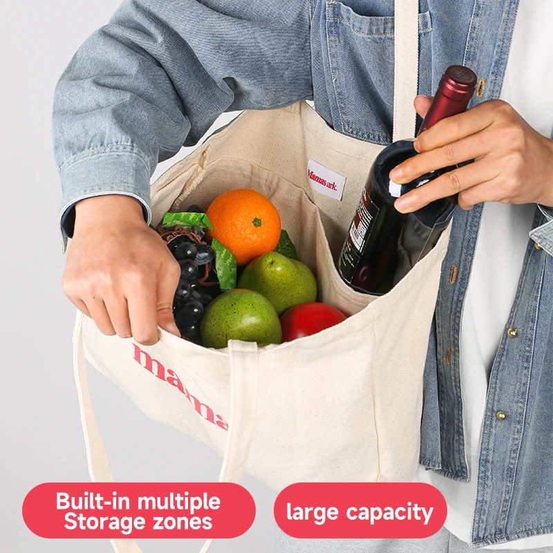 Divided shopping bag large capacity supermarket fruit and vegetable shoulder cotton bag all cotton hand canvas bag