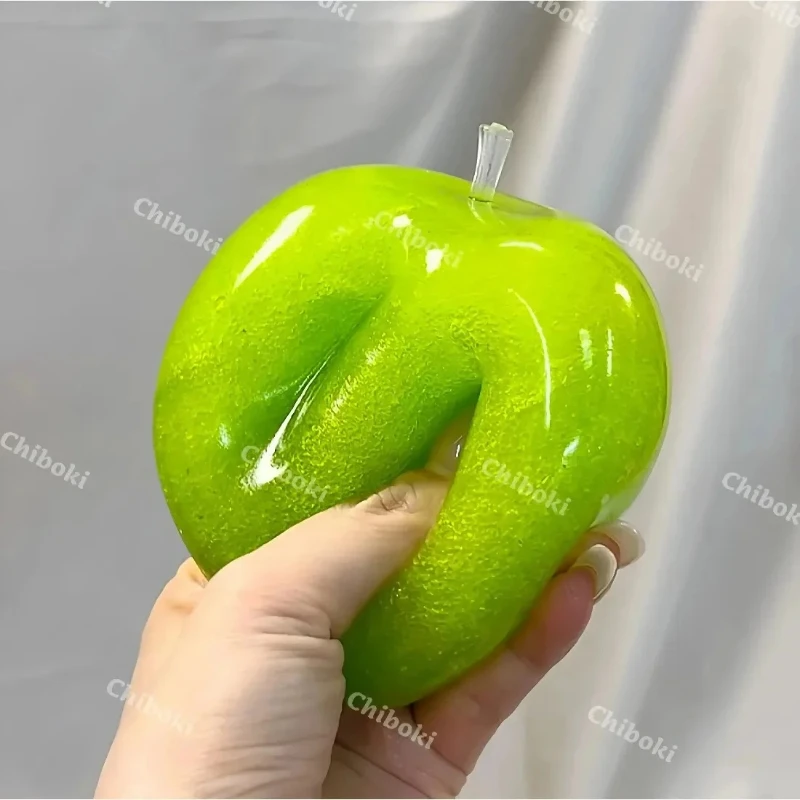 Green Apple Slushie Squishy Fidget Toy Crunchy Moldable Non-Bounce Sensory Stress Reliever Medium Grip Strength Slow Rising Gift