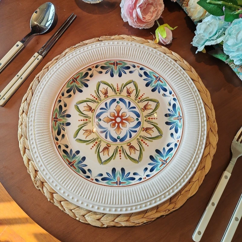 

Керамические тарелки в богемном стиле, расписанные вручную, тарелки для кухни в западном отеле, тарелки для стейка, тарелки для украшения кухни и ресторана