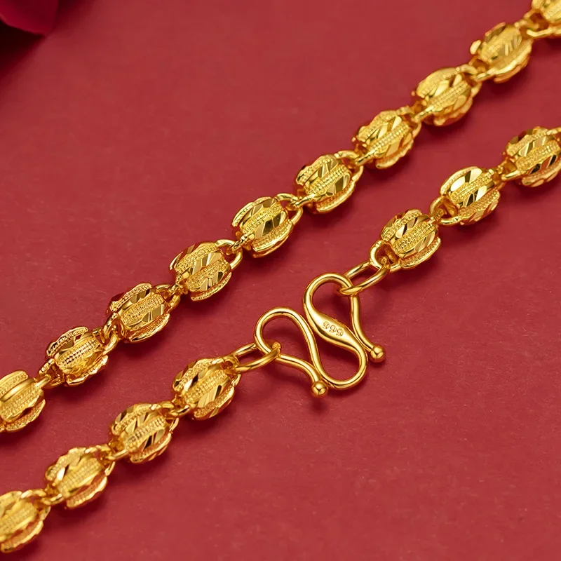 9999 Real Gold 24K Men's Gold Solid Necklace Ball Watermelon Chain