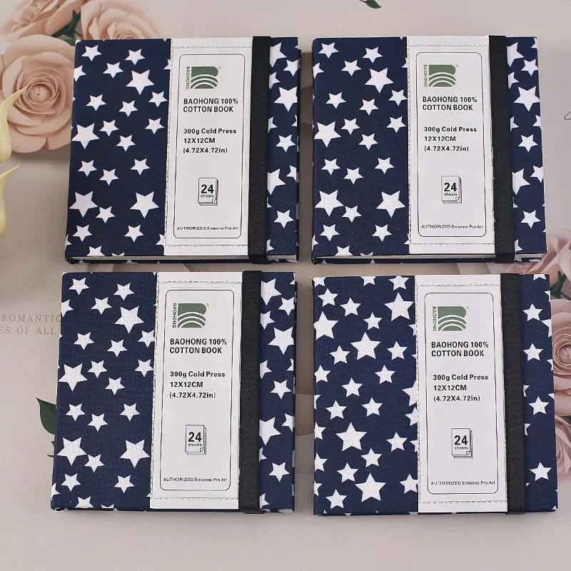 BAOHONG 4.72 بوصة × 4.72 بوصة كتاب ألوان مائية 24 ورقة 140 رطل (300 جي إس إم) غلاف فني وسادات ورقية خالية من الأحماض والوسائط المختلطة بالضغط البارد