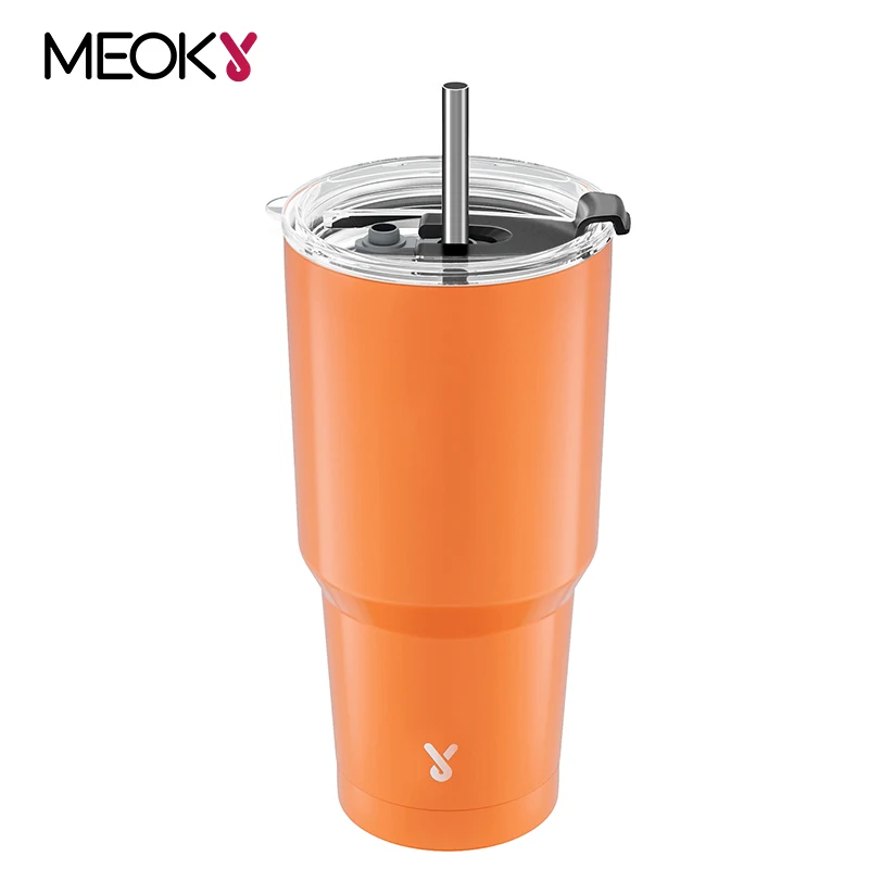 

Original Meoky 30oz Cup Tumbler with Straw Lids Stainless Steel Stay Cold/Hot Thermal Water Bottle Non-Slip Travel Vacuum Flasks