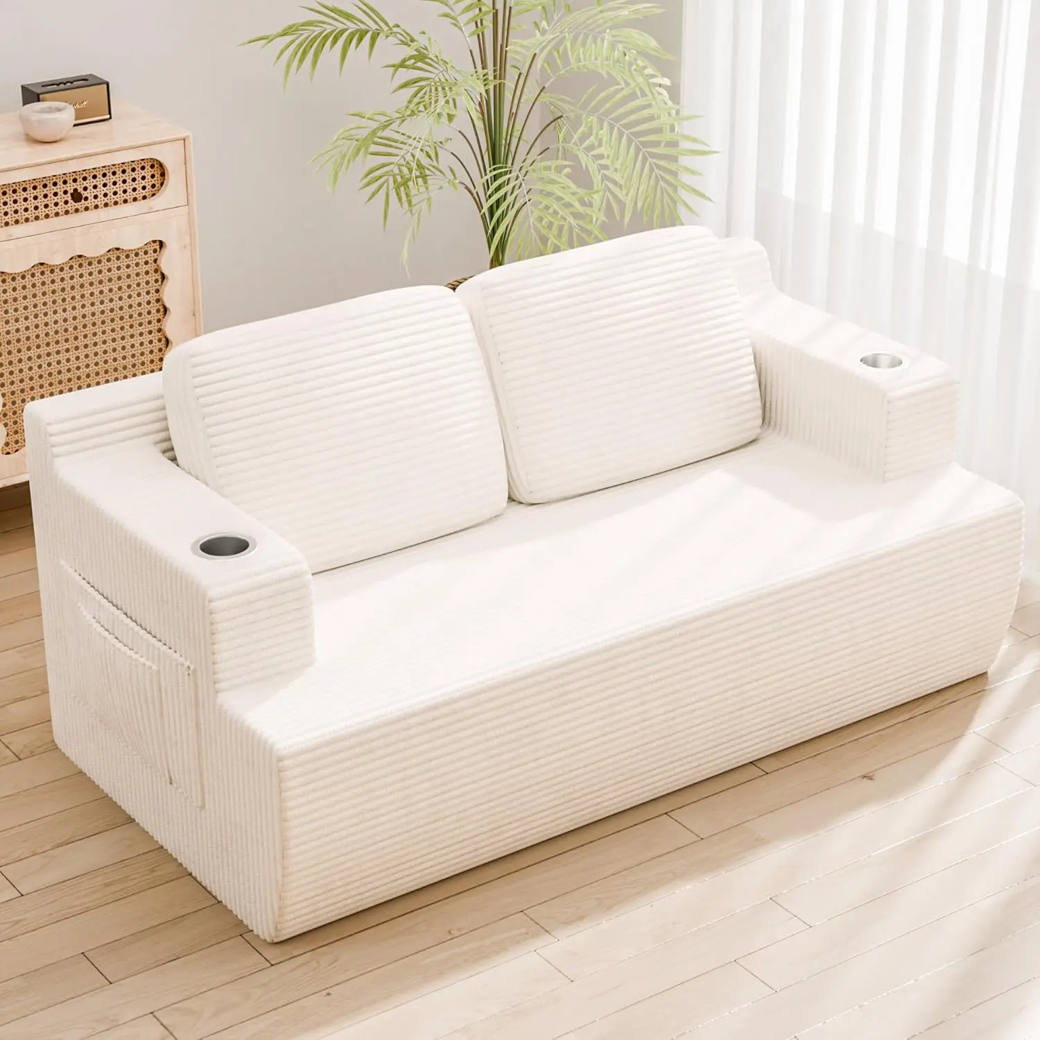 

67” Cloud Couch Sofa 2 Seater Comfy Upholstered Loveseat Floor Sofa with High Density Memory Foam, No Assembly Required, Boneles