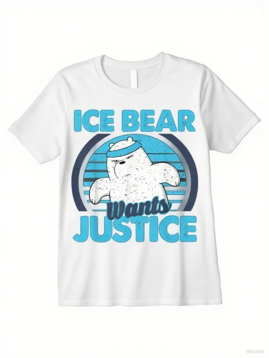 

We Bare Bears Ice Bear Justice Graphic Cotton T Shirt Cool Cartoon Character Slogan Brand Streetwear Print New Arrival Tee S-4XL