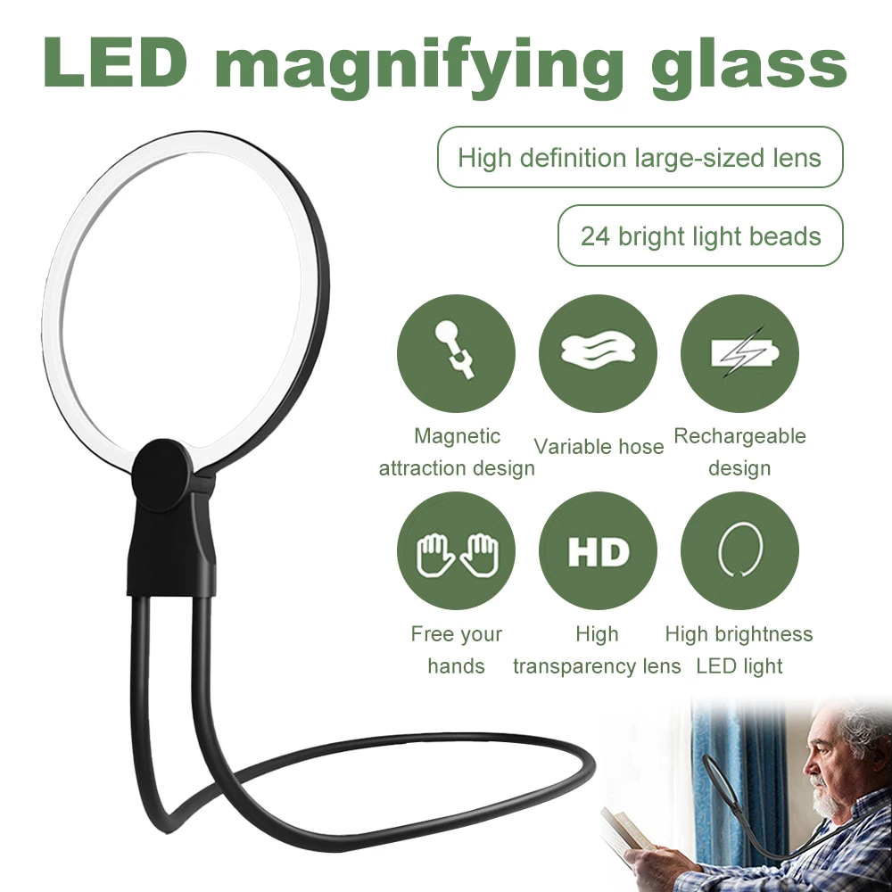 

5X Hands-Free Magnifying Glass Magnifying Glass with Light for Seniors Low Vision Reading, Repairing, Sewing