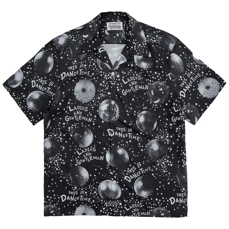 Mens Womens Trendy WACKO MARIA High Street Vintage Summer Full Print Mirror Ball Pattern Hawaii Short Sleeve Shirt