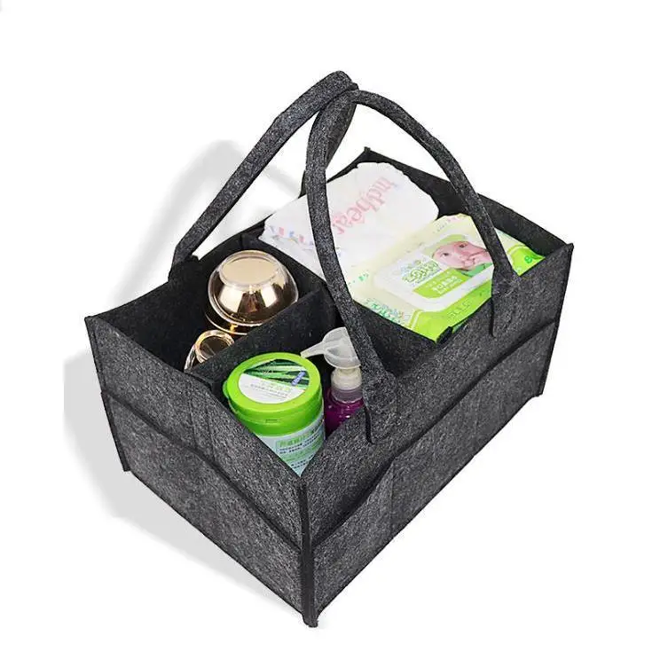 

Baby Car Diaper Caddy Organizer,Felt Fabric Baby Basket for Boy Girl Changing Diaper Storage,Portable Tote Bag for Diapers Wipes