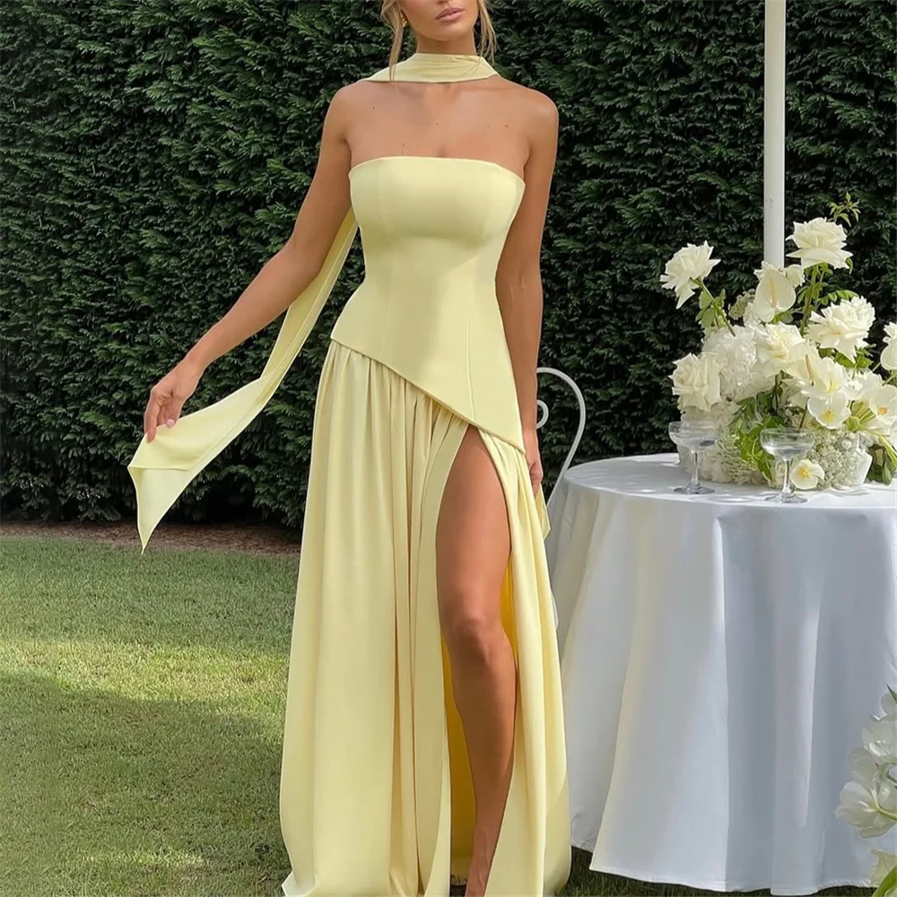 

ROYET Tulle Pleat Strapless Elegant Formal Evening Dress High Side Slit Floor Length Classic Prom Gown Customized New