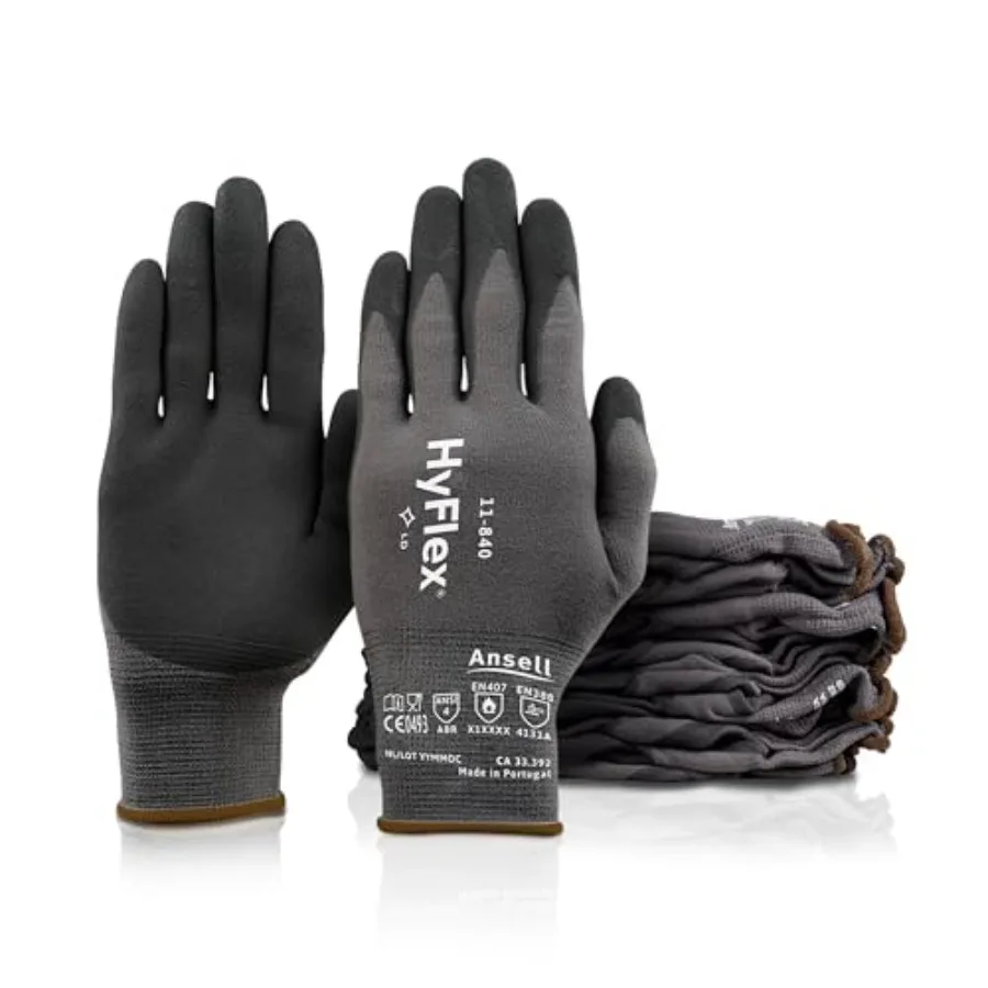 

HyFlex 11-840 Ergonomic Abrasion-Resistant Nitrile Foam Industrial Gloves for Automotive Fabrication EMS Utilities - Size 9 Bla