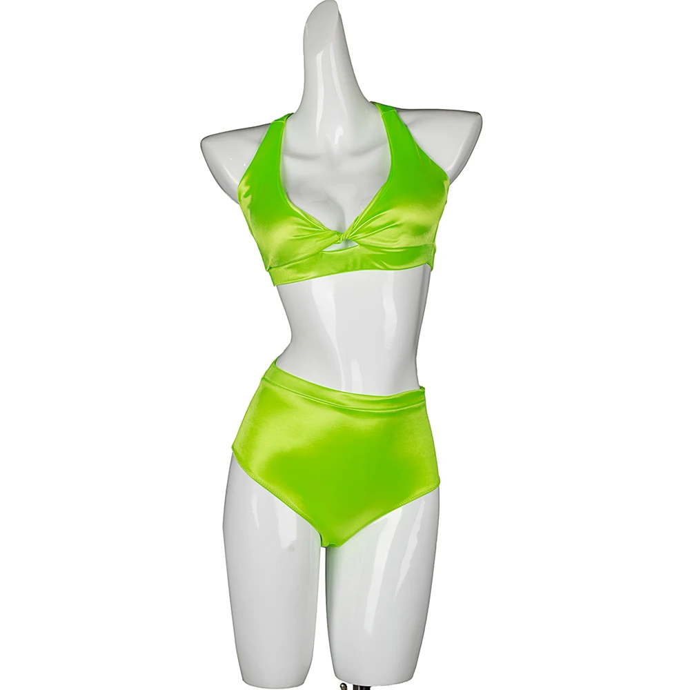 Hope&Win Sexy Women Pole Dance Clothing  Racer Back Crop Top Match Hot Shorts Satin Green Clubwear