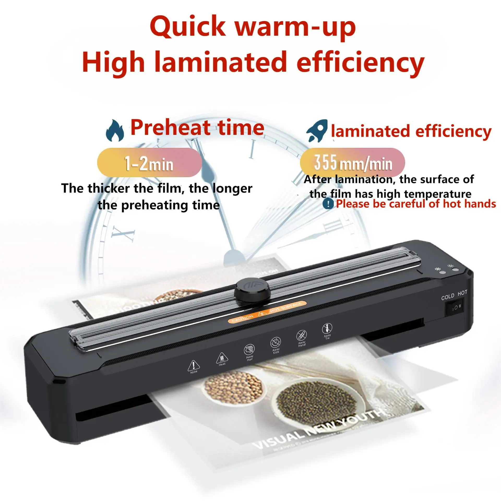 FNL007 Laminator Support Various Film Sizes With Thickness 0.08-0.125 mm ABS One-click Film Removal Quick Warm-up for Laminating