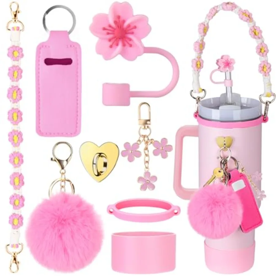 

Cup Accessories for Stanley Cup 30oz 40oz Tumbler with Handle, Including Water Bottle Handle Strap, Chapstick Holder, Boot, Key