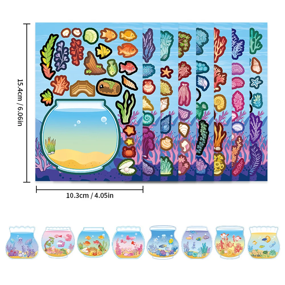 8/16 feuilles créatif aquarium Puzzle autocollants à la main bricolage Skateboard téléphone mignon assembler Puzzle autocollant fête d'anniversaire jouet cadeau
