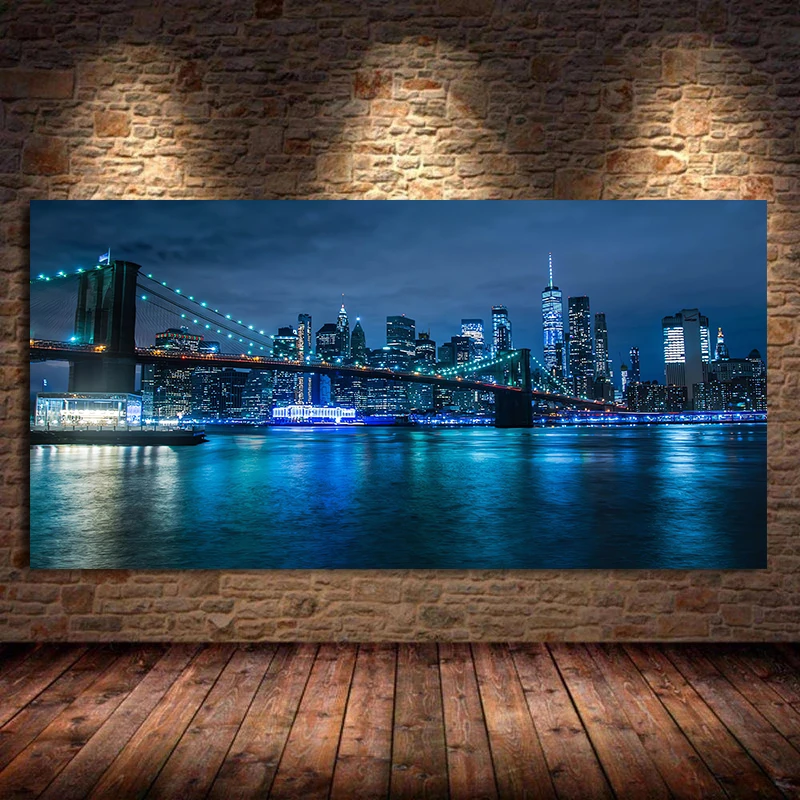 Large-sized frameless canvas paintings,New York City Skyline Manhattan Painting Canvas Print Modern City Poster Picture Wall Art