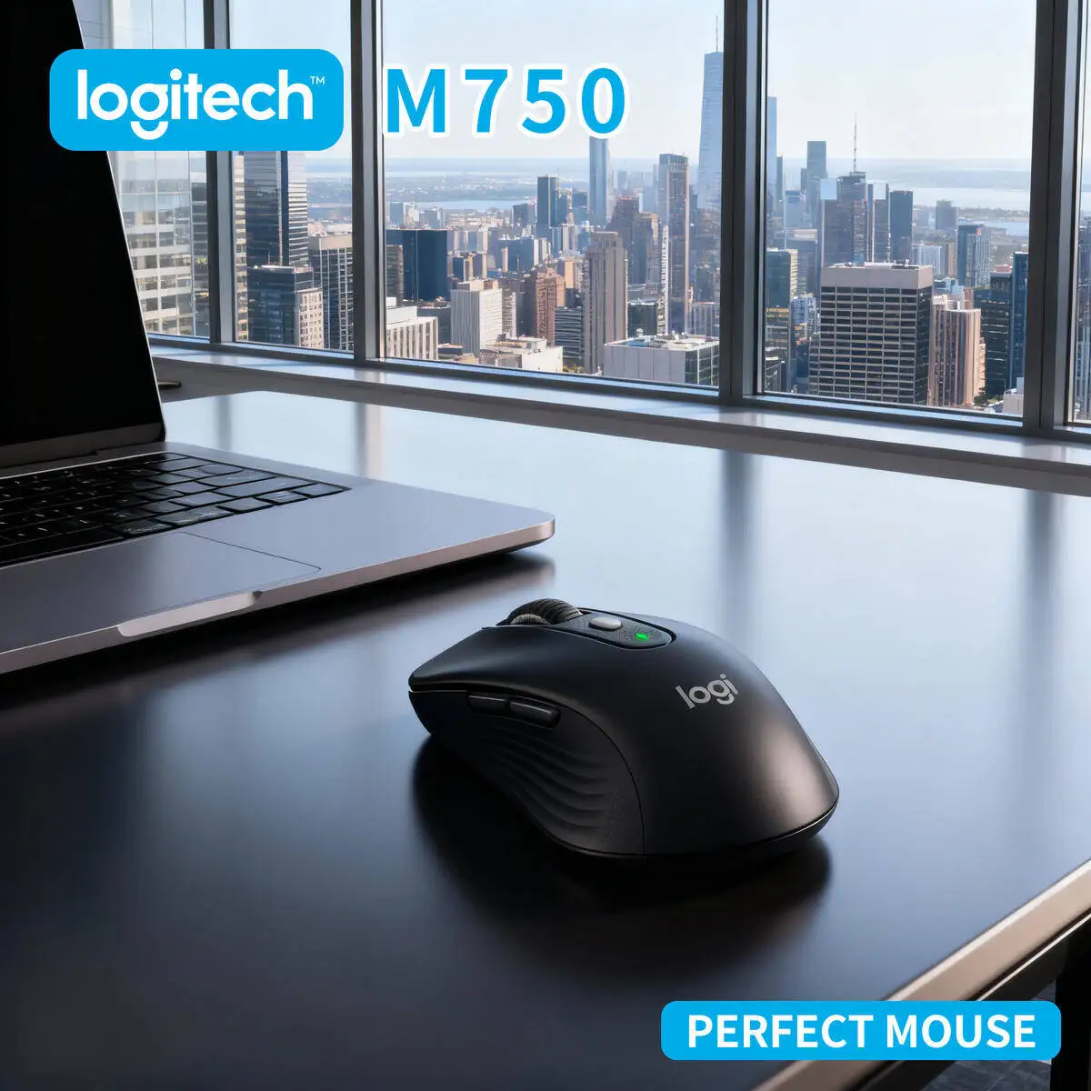 

Logitech M750 Wireless Ergonomic Mouse Silent Operation Smart Scroll 24-Month Battery For PC Mac Desktop Office Use